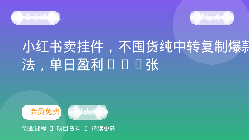 小红书卖挂件，不囤货纯中转复制爆款玩法，单日盈利3-5张-OPC创业社