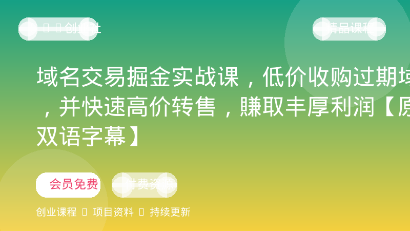 域名交易掘金实战课，低价收购过期域名，并快速高价转售，賺取丰厚利润【原创双语字幕】-OPC创业社